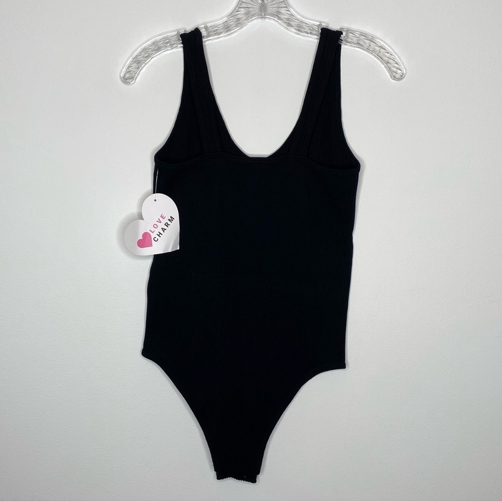 Love Charm Black Ribbed Bodysuit NWT
